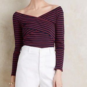 Anthropologie Deletta Striped Off the Shoulder Cross Front Wrap Top - XS